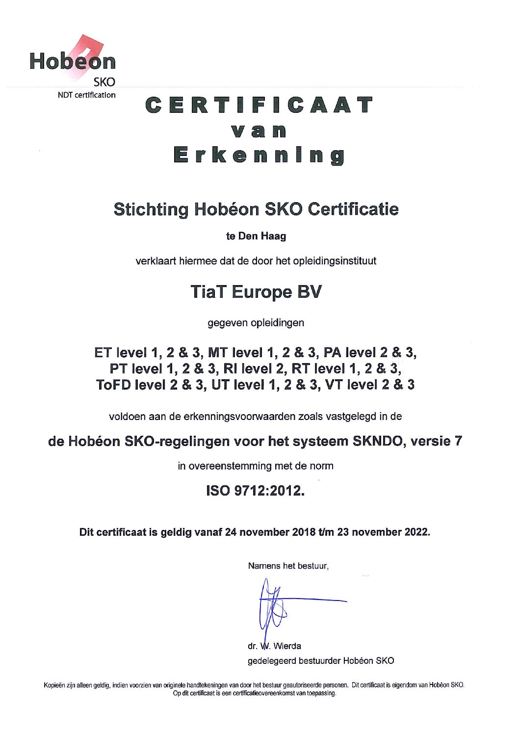 Erkening Opleidingsinstelling - HSKO (ISO 9712)